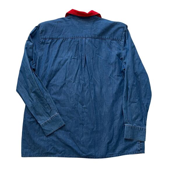 Vintage Karen Scott Sport Christmas Denim Shirt XL Santa Holiday Grandmacore - Picture 2 of 7